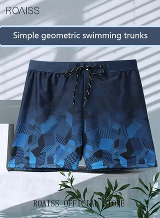 Men's Swimming Trunks Beachwear Quick Dry Gym Wear Beach Pants Fitness Loose Shorts Fitness Workout Short Sports Running Boxer Swim Shorts Swimsuit Summer Black/Blue 
