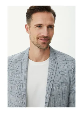 Cotton Linen Multi Check Blazer 