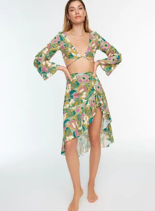 Floral Print Crop Top & Skirt Set