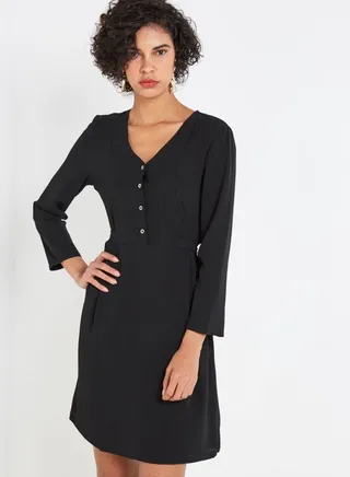 V-Neck Mini Dress Black 
