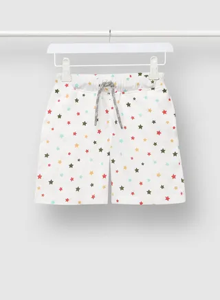 Boys Printed Cotton Shorts White/Dark Green/Red 