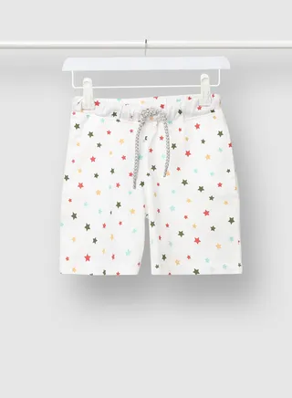 Boys Cotton Printed Shorts White/Dark Green/Red 
