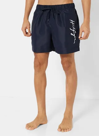 Mid-Length Drawstring Swim Shorts 