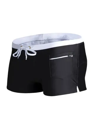 Solid Drawstring Swim Shorts Black/White 