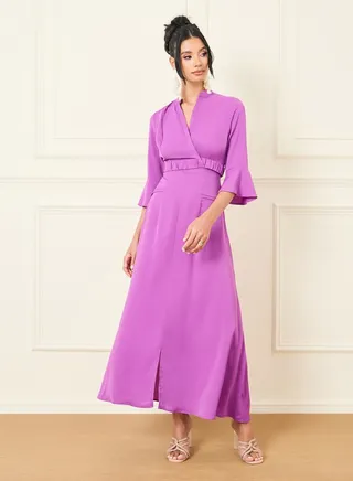 Solid Notch Neck A-Line Maxi Dress 