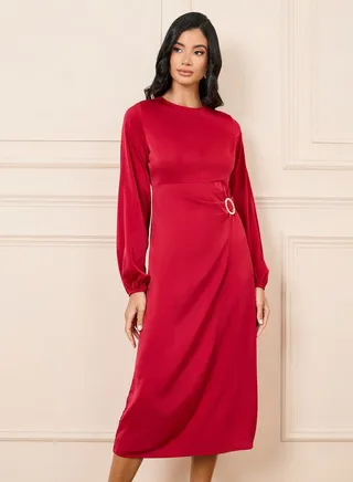 Embellished Buckle Shift Midi Dress 