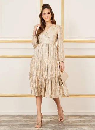 Foil Textured Tiered Midi Dress 