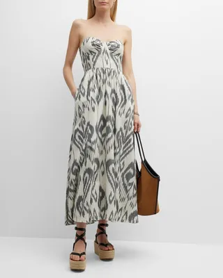 Johanna Anatolian Ikat-Print Halter Bustier Midi Dress