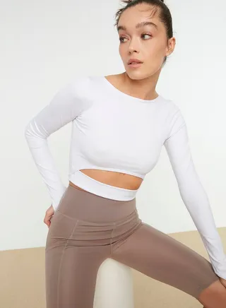 Crew Neck Cut Out Detail Crop Top
