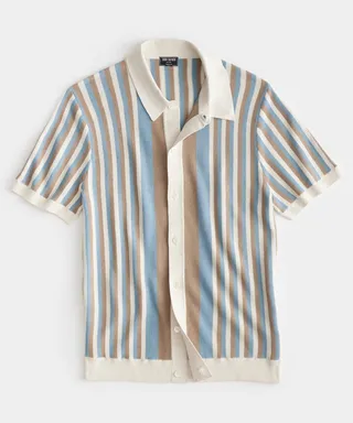 Retro Stripe Full-Placket Polo