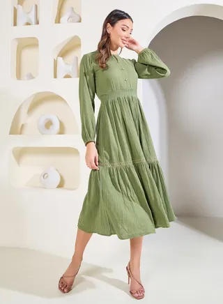 Gathered Detail Shift Midi Dress 