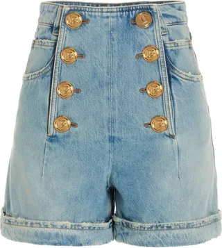 Balmain Buttoned High Waist Denim Shorts