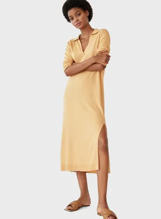 Collar Detail Side Slit Dress 