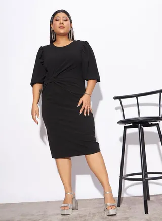 Plus Front Twisted Knot Bodycon Midi Dress 