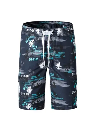 Men's Printed Letters Beach Casual Shorts Swimwear Summer Blue 