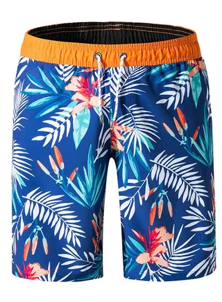 Men's Sport Loose Breathable Swimming Leaf Shorts Blue 