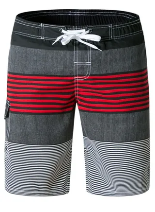Men's Striped Beach Shorts Grey/Red 