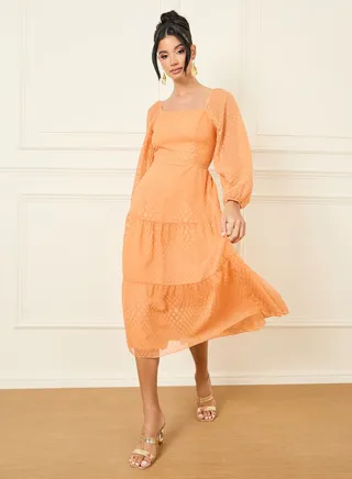 Dobby Texture Tiered Midi Dress 