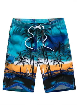 Men's Printed Beach Casual Shorts Swimwear Summer Blue 