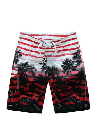 Men's Beach Casual Shorts Swimwear Summer Red 