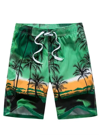 Men's Printed Beach Casual Shorts Swimwear Summer Green 