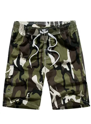 Men's Printed Beach Casual Shorts Swimwear Summer Green 