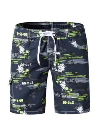Men's Printed Letters Beach Casual Shorts Swimwear Summer Green 