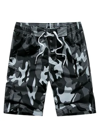 Men's Printed Beach Casual Shorts Swimwear Summer Grey 
