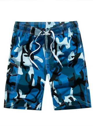 Men's Printed Beach Casual Shorts Swimwear Summer Blue 