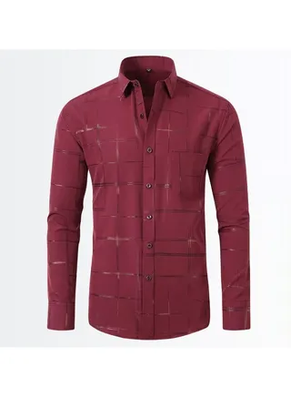 Men's Stretch Shirt With Gold Stamping And Non Ironing Shirt Red 