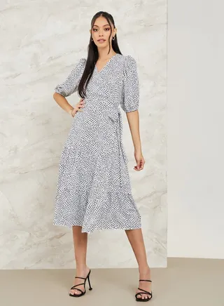 Ditsy Print Wrap Around Midi Dress 