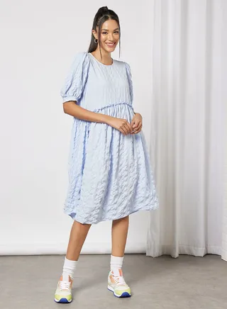 Textured Midi Dress Blue 