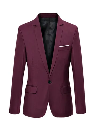 Slim Fit Long Sleeve Suit Blazer Claret 