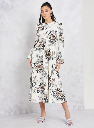 Floral Print A-Line Midi Dress