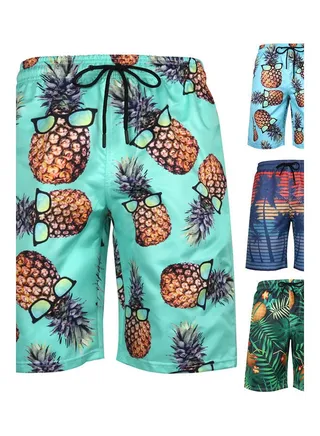 3D Print Mesh Lining Summer Beach Shorts Blue 