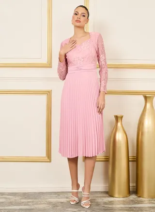 Lace Detail Pleated A Line Midi Dress 