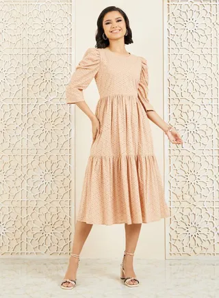 Broderie Tiered A-Line Midi Dress 