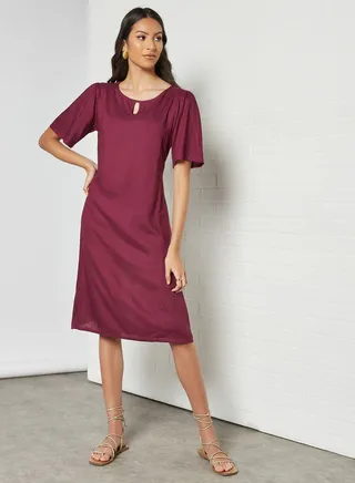 Stylish Midi Dress Dark Red 