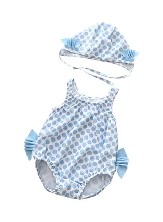 Swimsuit Cap Set for Baby Blue/White 