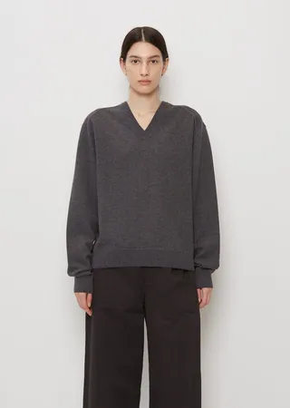 Unisex V-Neck Wool Jumper — Zinc Chine