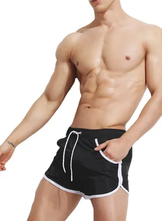 Solid Drawstring Swimming Shorts Black/White 