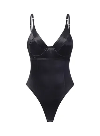 V-Neck Backless Bodysuit Black 