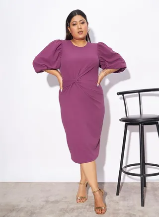 Plus Front Twisted Knot Bodycon Midi Dress 