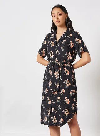 Tie-Up Printed Dress Black 