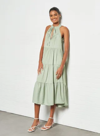 Keyhole Front Midi Dress Green 