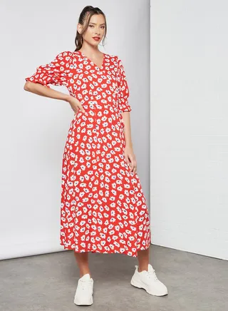 Floral Print Wrap Dress Flesta 