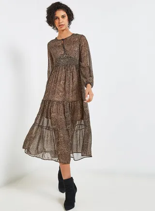 Printed Midi Dress Leopard Print 