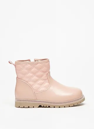 Girls Quilted Ankle Boots with Zip Closure 