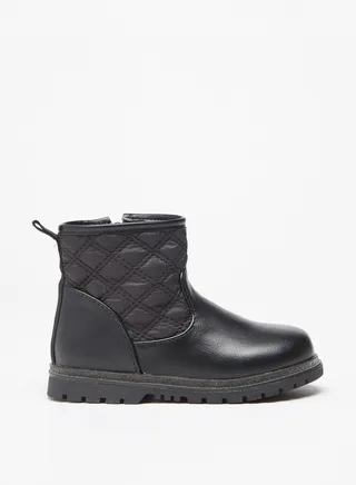 Girls Quilted Ankle Boots with Zip Closure 