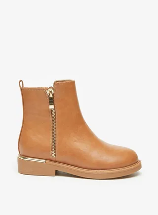 Girls Solid Ankle Boots with Zip Closure 